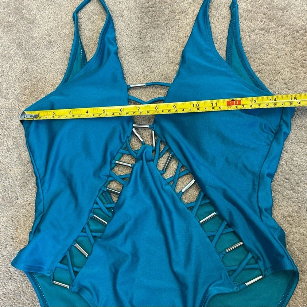Tinibikini blue Cutout One-Piece Swimsuit Lace-Up Detail Beach Swimwear XL